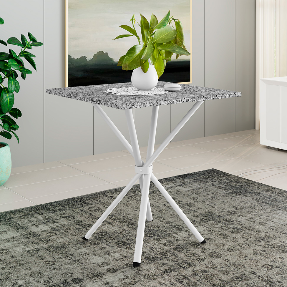 Mesa de Jantar Quadrada com Tampo de Granito Léia Branca 70 cm