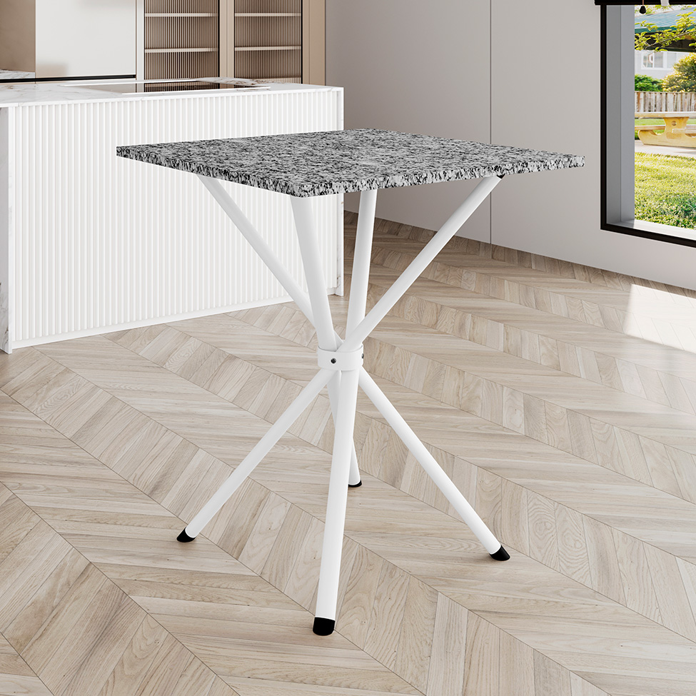 Mesa de Jantar Quadrada com Tampo de Granito Léia Branca 70 cm