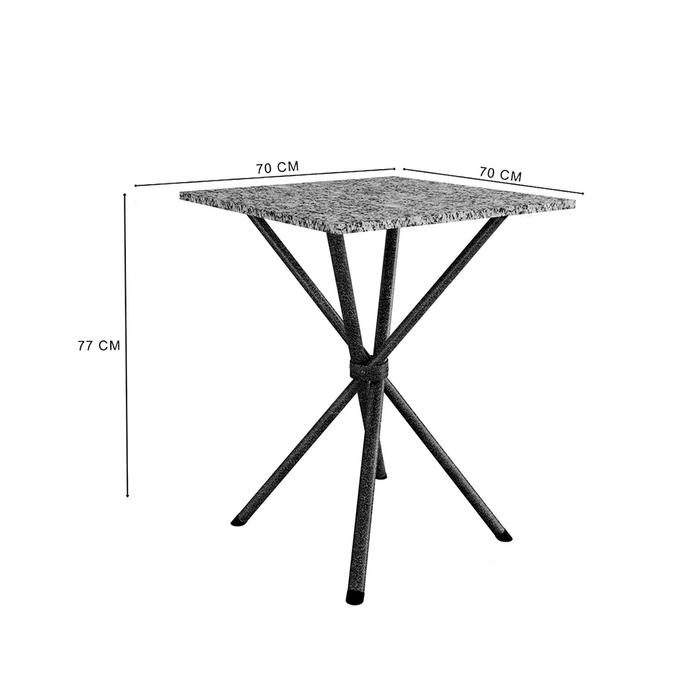 Mesa de Jantar Quadrada com Tampo de Granito Léia Preta Brilhante 70 cm