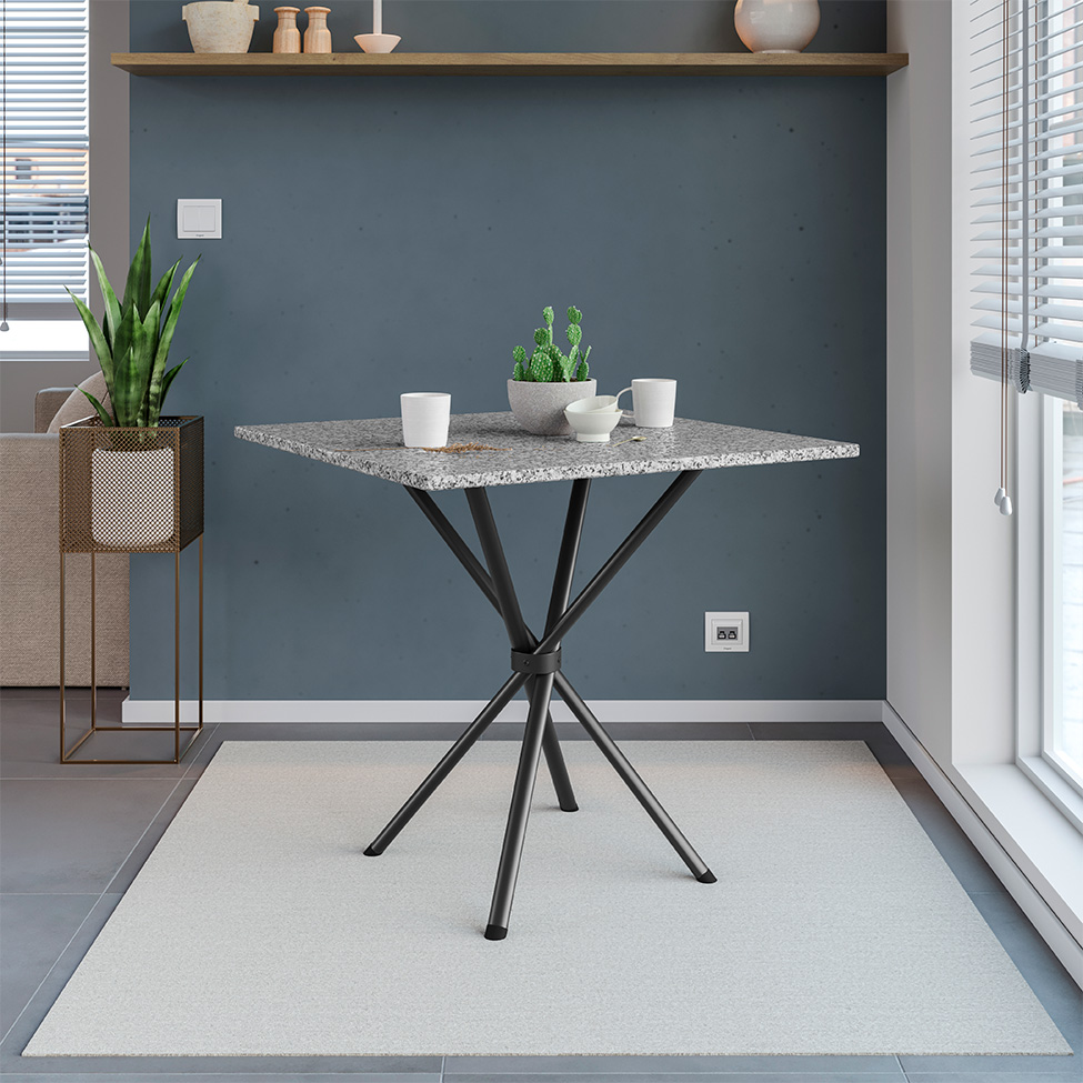 Mesa de Jantar Quadrada com Tampo de Granito Léia Preta Fosca 70 cm