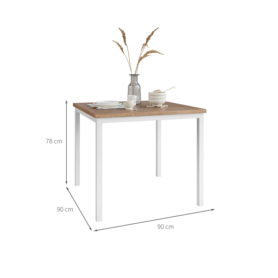 Mesa de Jantar Quadrada com Tampo de MDP Adriana Amadeirado e Branco 90 cm