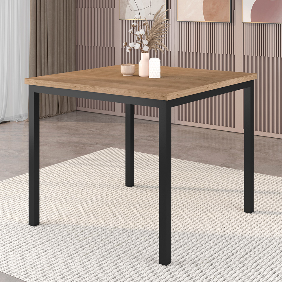 Mesa de Jantar Quadrada com Tampo de MDP Adriana Amadeirado e Preto 90 cm