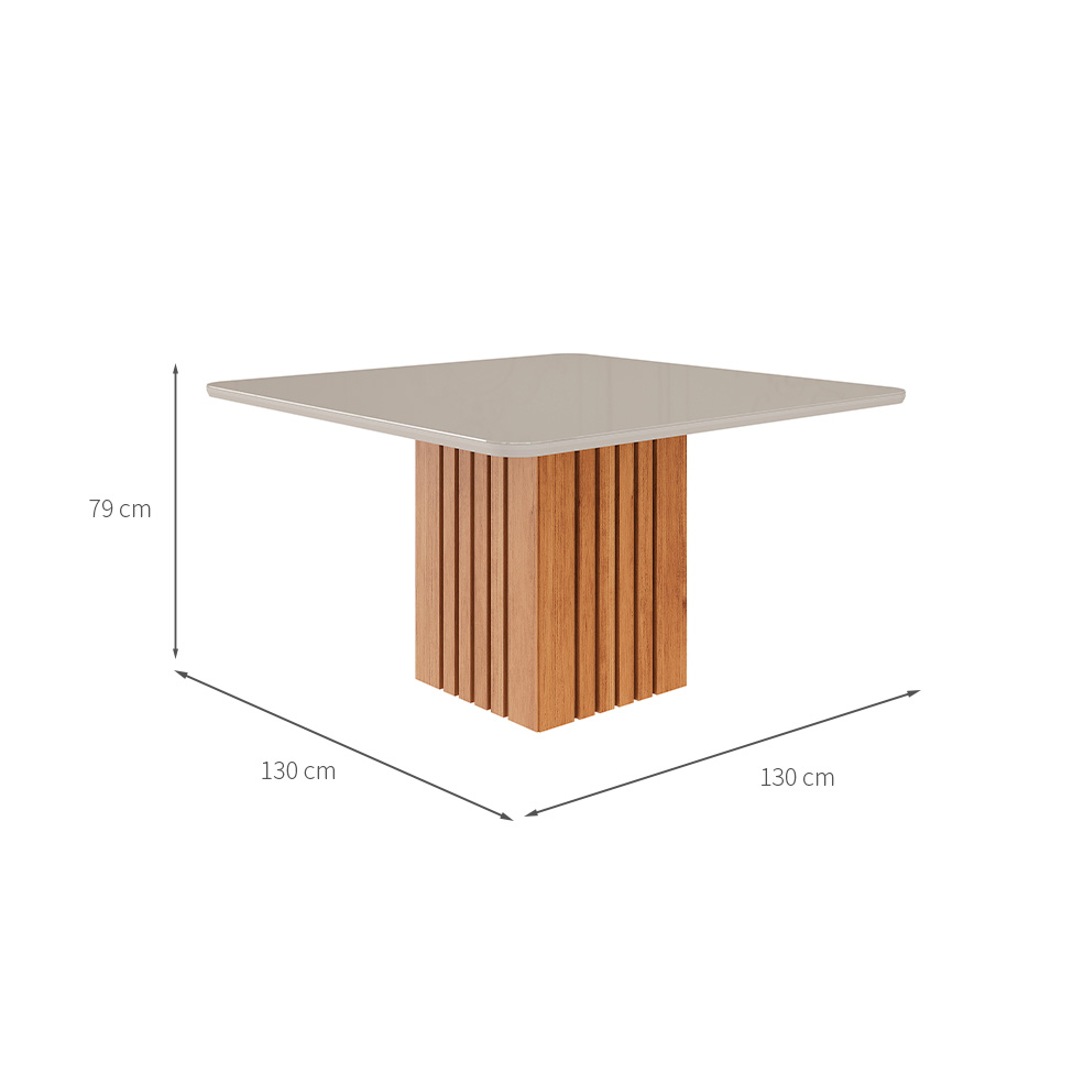 Mesa de Jantar Quadrada com Tampo de Vidro Ana Off White e Cinamomo 130 cm