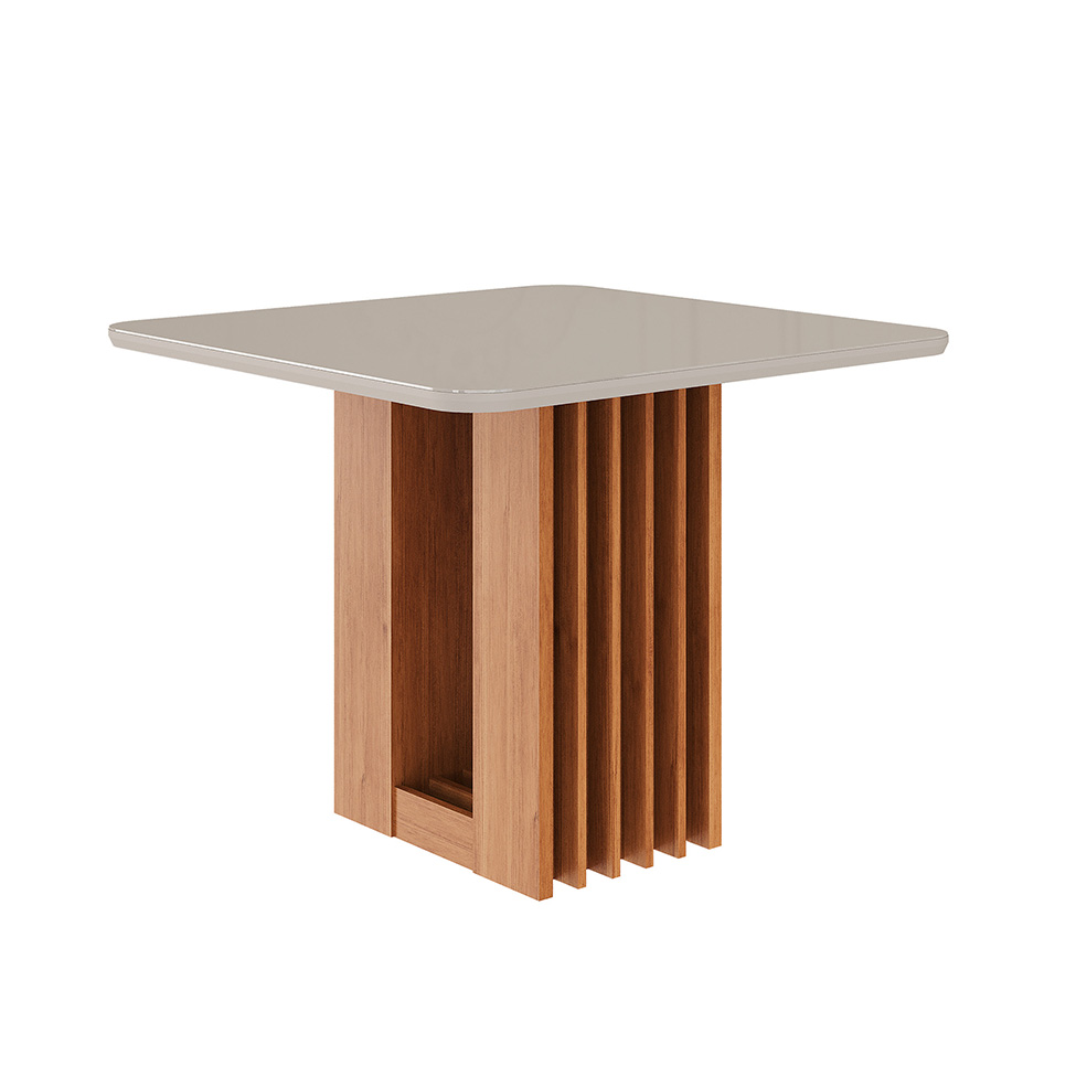Mesa de Jantar Quadrada com Tampo de Vidro Ariela Off White e Cinamomo 95 cm