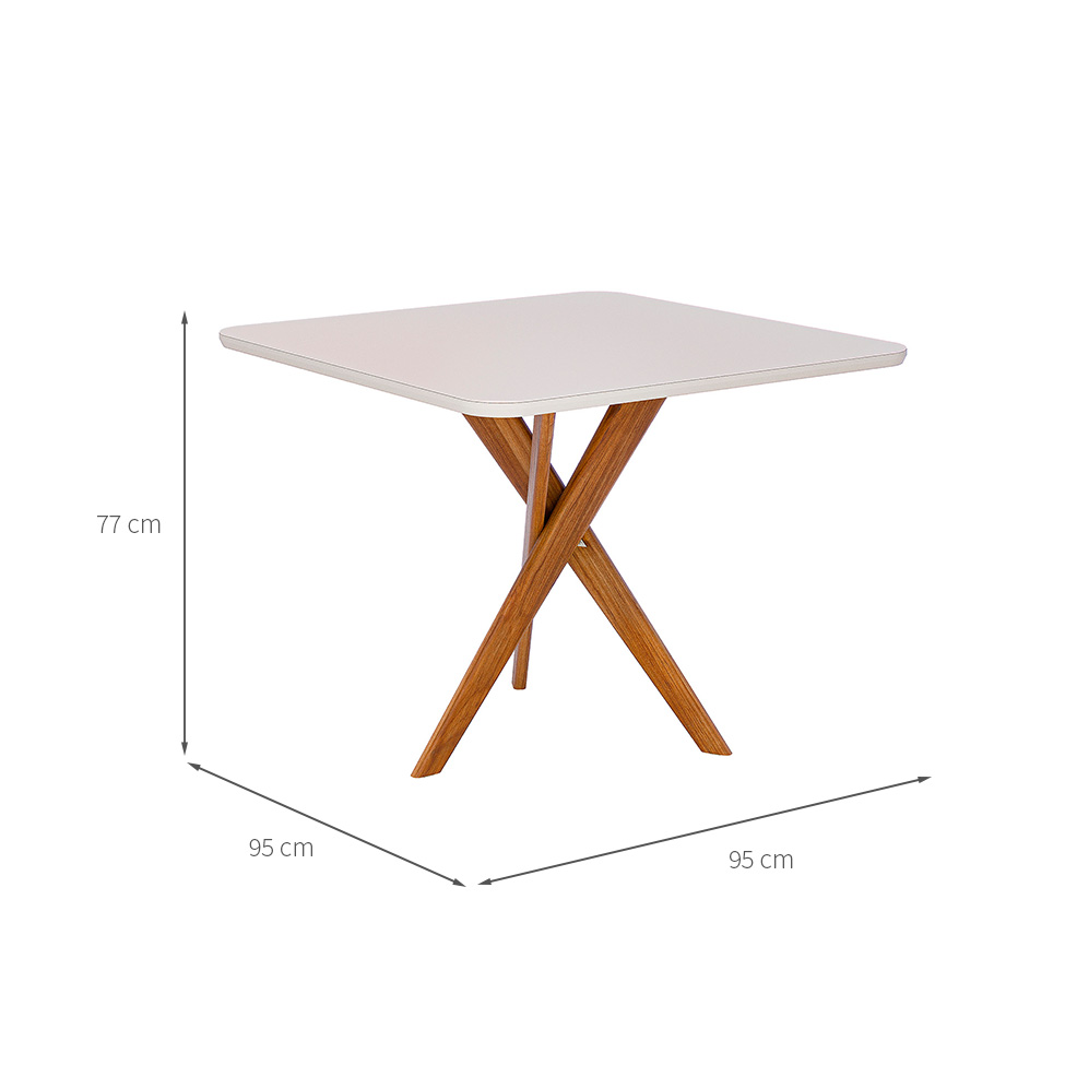 Mesa de Jantar Quadrada com Tampo de Vidro Cacau Off White e Madeira 95 cm