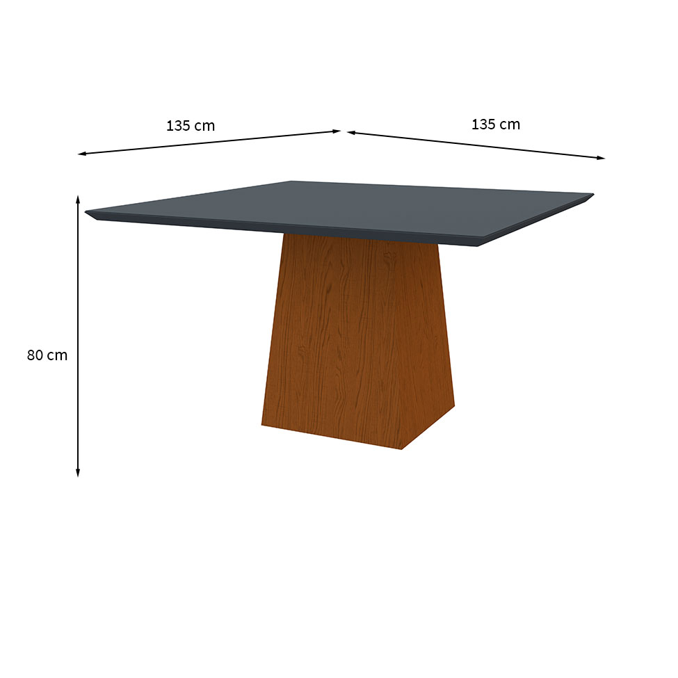 Mesa de Jantar Quadrada com Tampo de Vidro Jasmin Cinza e Ype 135 cm