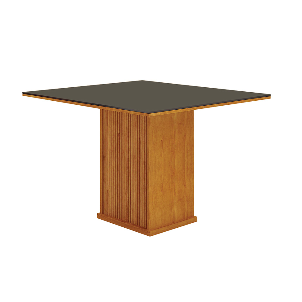 Mesa de Jantar Quadrada com Tampo de Vidro Napoli Chumbo e Freijó 90 cm