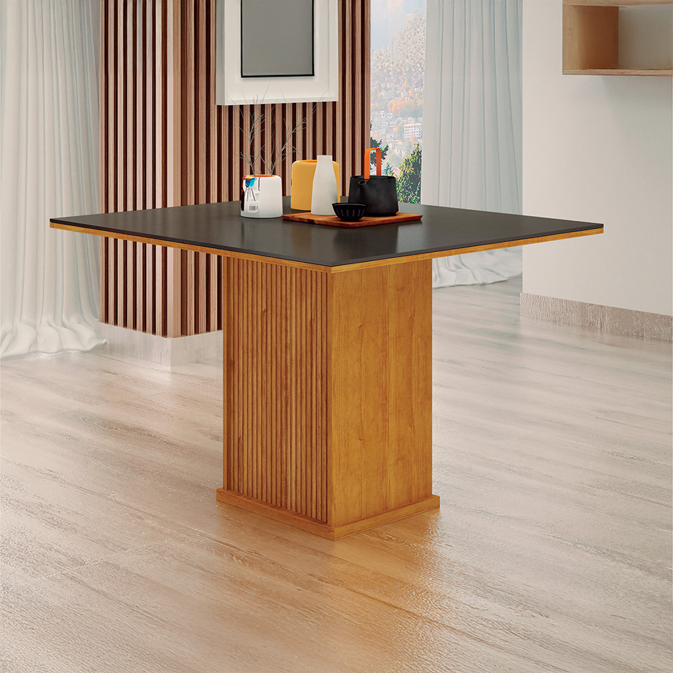 Mesa de Jantar Quadrada com Tampo de Vidro Napoli Chumbo e Freijó 90 cm