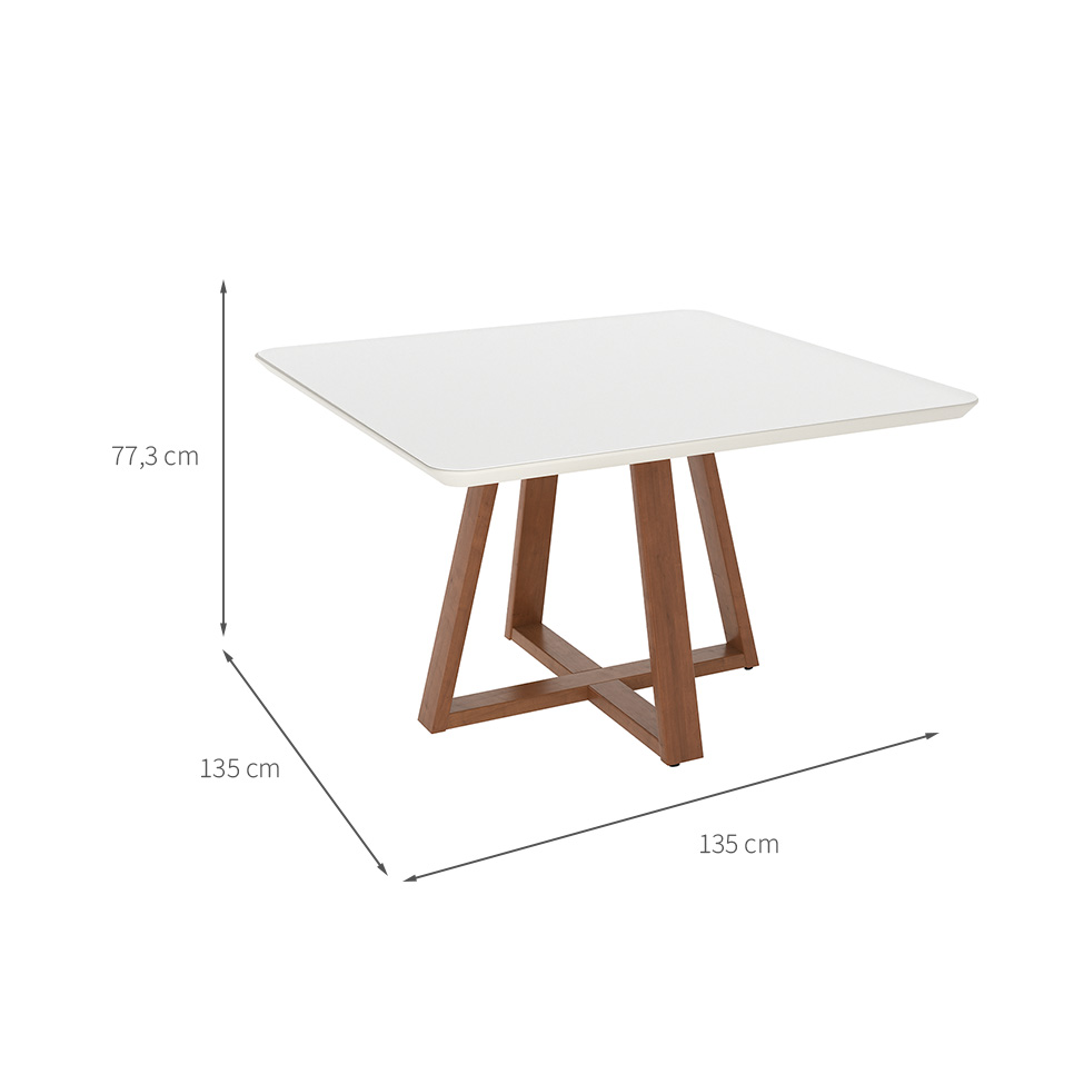 Mesa de Jantar Quadrada com Tampo de Vidro Off White Bennett Natural 135 cm