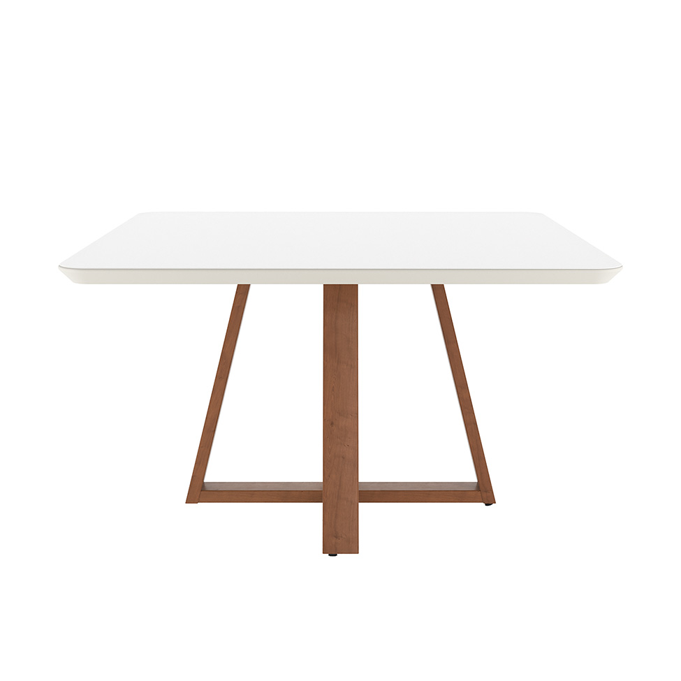 Mesa de Jantar Quadrada com Tampo de Vidro Off White Bennett Natural 135 cm