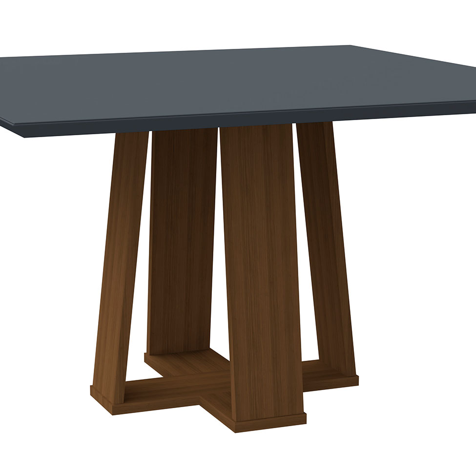Mesa de Jantar Quadrada com Tampo de Vidro Valencia Cinza e Imbuia 135 cm