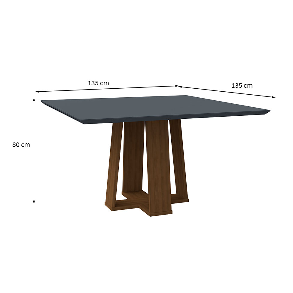 Mesa de Jantar Quadrada com Tampo de Vidro Valencia Cinza e Imbuia 135 cm
