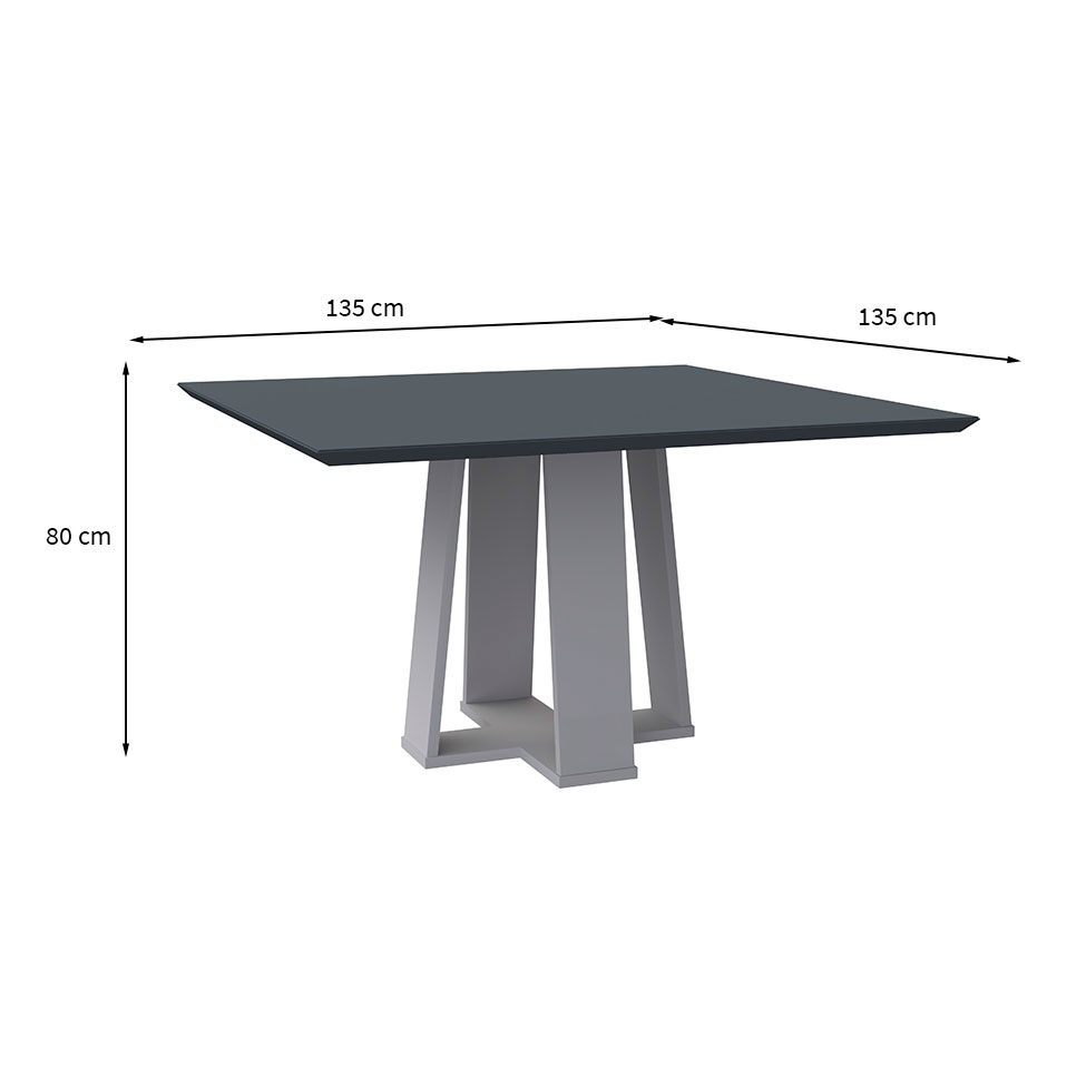 Mesa de Jantar Quadrada com Tampo de Vidro Valencia Cinza e Off White 135 cm
