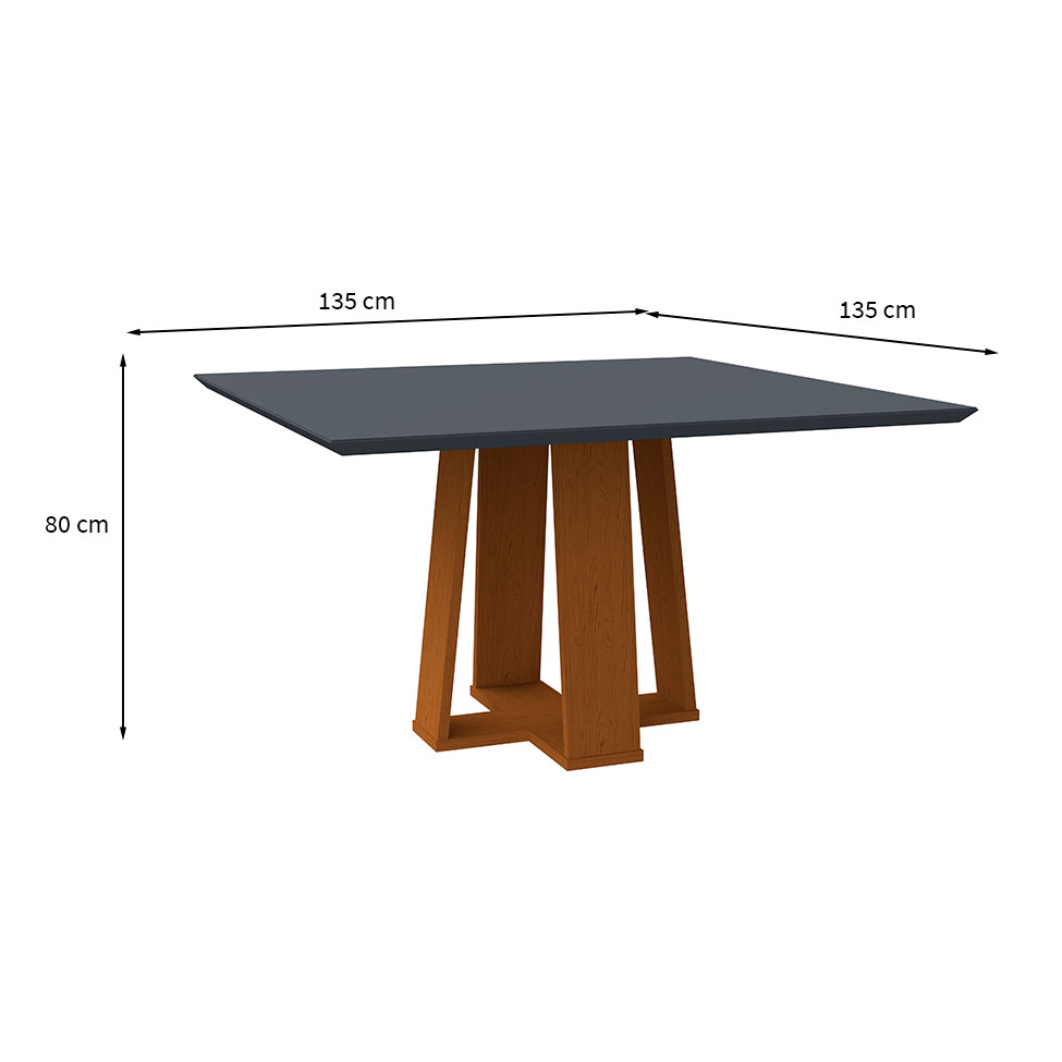Mesa de Jantar Quadrada com Tampo de Vidro Valencia Cinza e Ype 135 cm