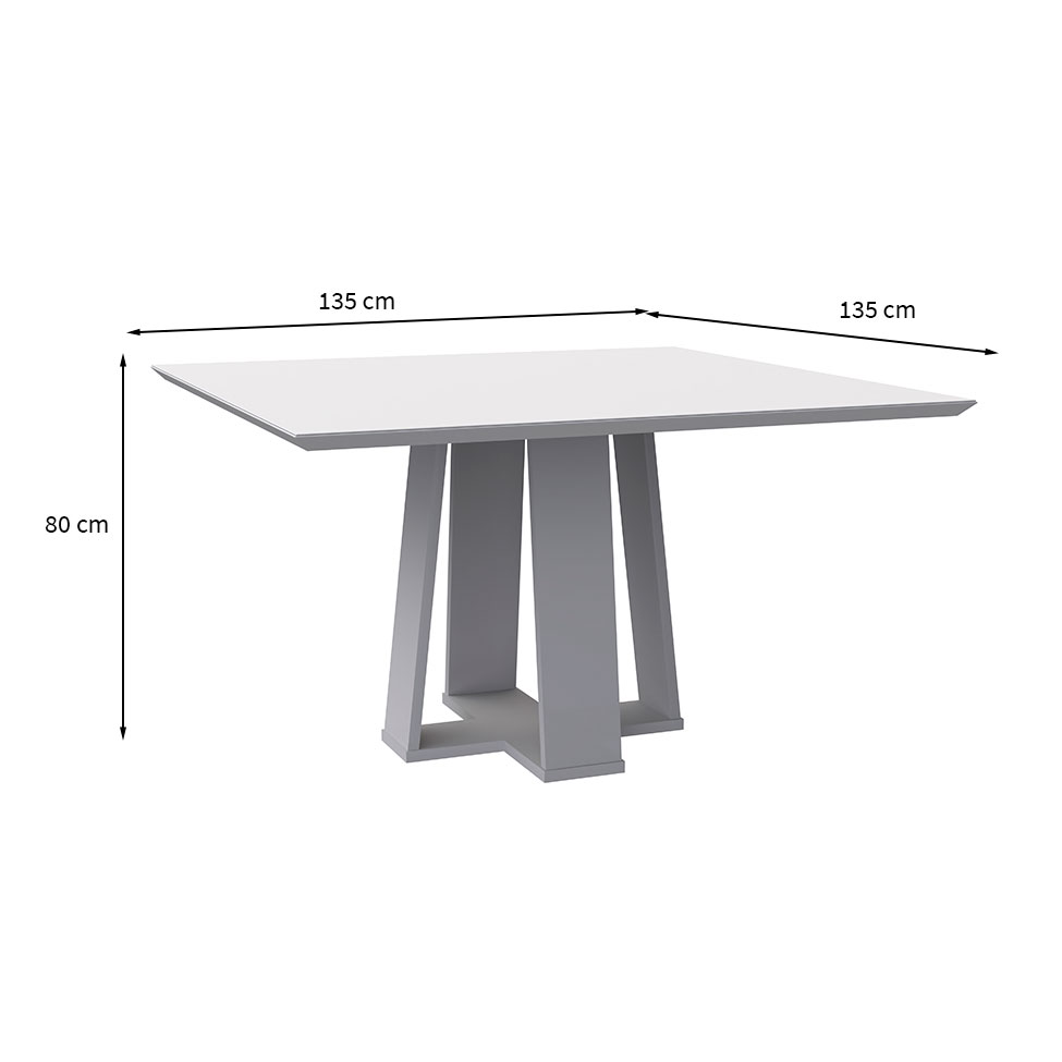 Mesa de Jantar Quadrada com Tampo de Vidro Valencia Off White 135 cm