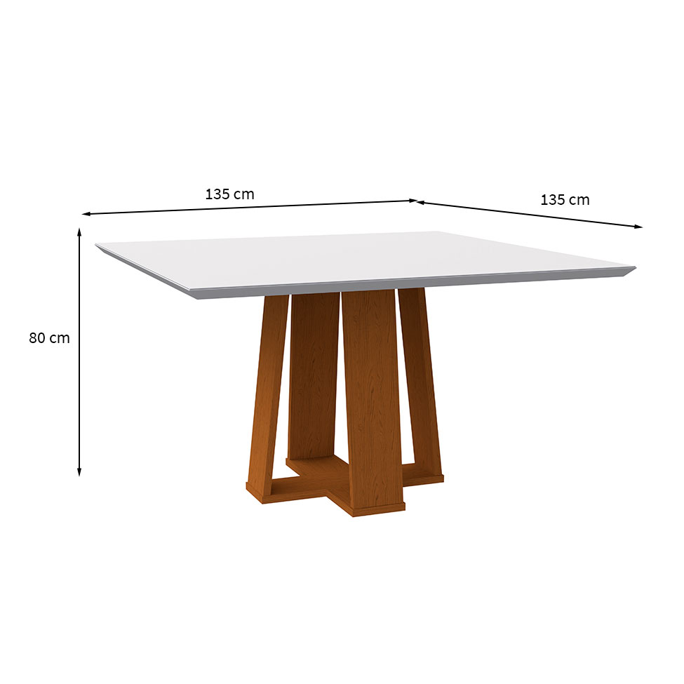 Mesa de Jantar Quadrada com Tampo de Vidro Valencia Off White e Ype 135 cm