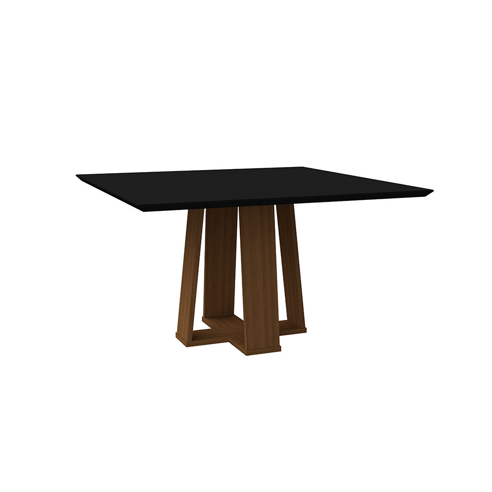 Mesa de Jantar Quadrada com Tampo de Vidro Valencia Preta e Imbuia 135 cm
