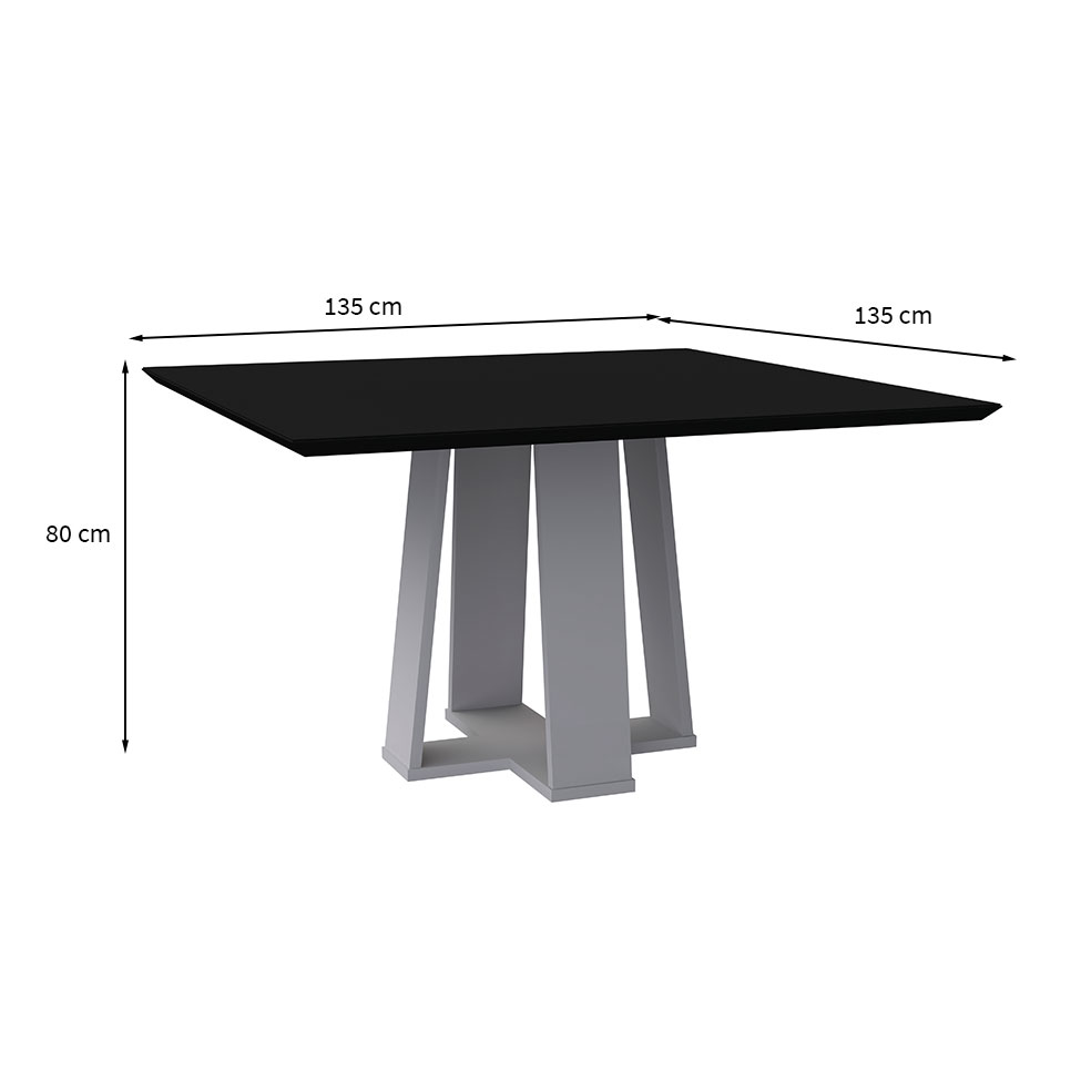 Mesa de Jantar Quadrada com Tampo de Vidro Valencia Preta e Off White 135 cm