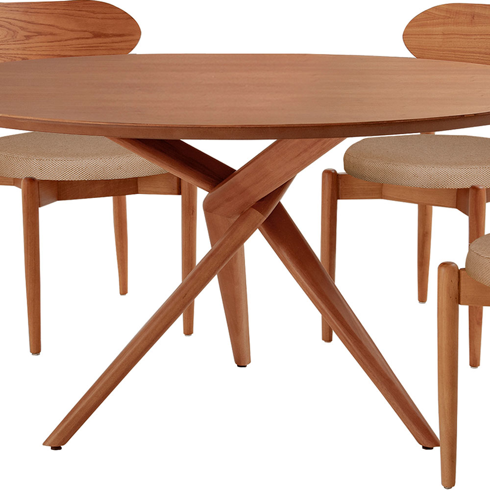 Mesa de Jantar Redonda com Tampo Laminado e 4 Cadeiras Miami Madeira Maciça Linho Bege e Imbuia