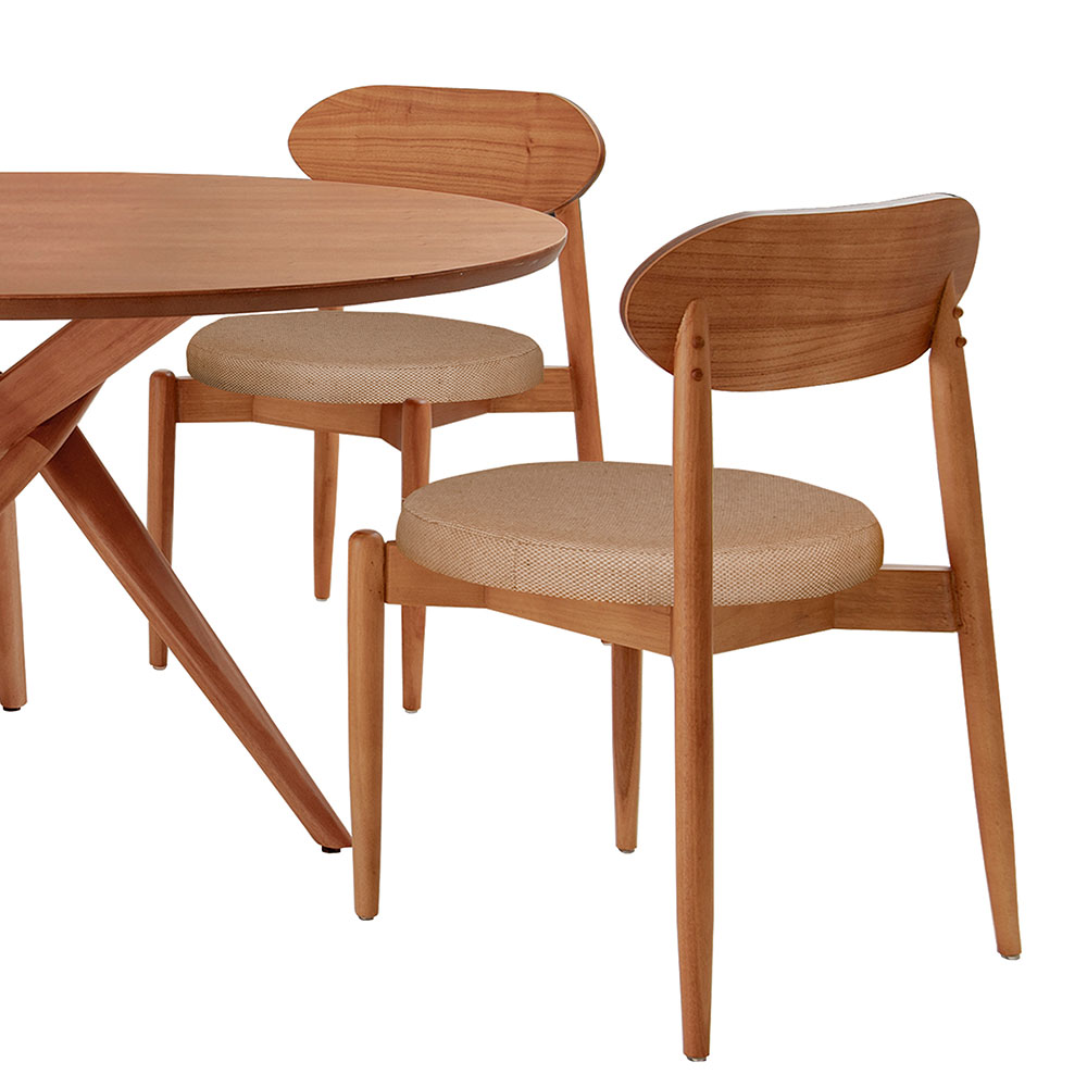 Mesa de Jantar Redonda com Tampo Laminado e 4 Cadeiras Miami Madeira Maciça Linho Bege e Imbuia