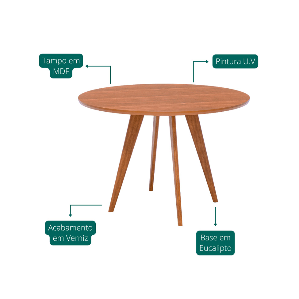 Mesa de Jantar Redonda com Tampo MDF Acerola Cinamomo e Madeira 109 cm