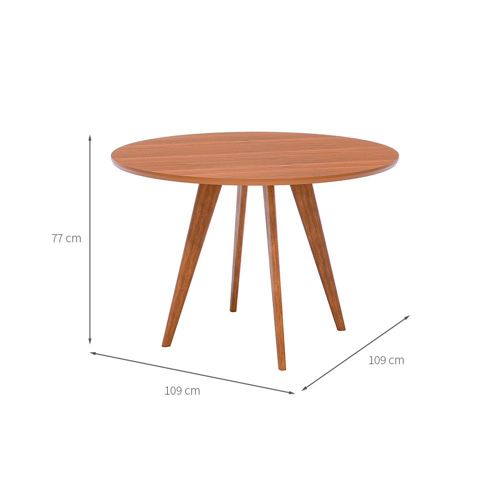 Mesa de Jantar Redonda com Tampo MDF Acerola Cinamomo e Madeira 109 cm