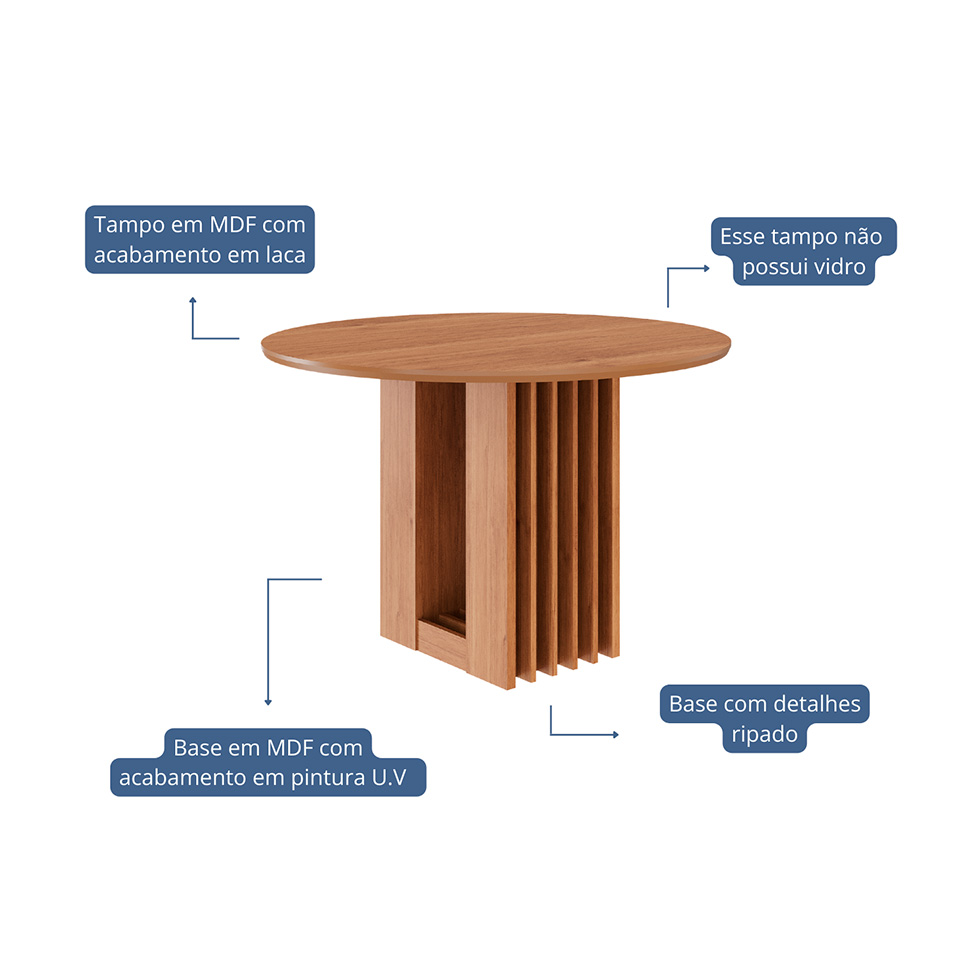 Mesa de Jantar Redonda com Tampo MDF Ariela Cinamomo 109 cm