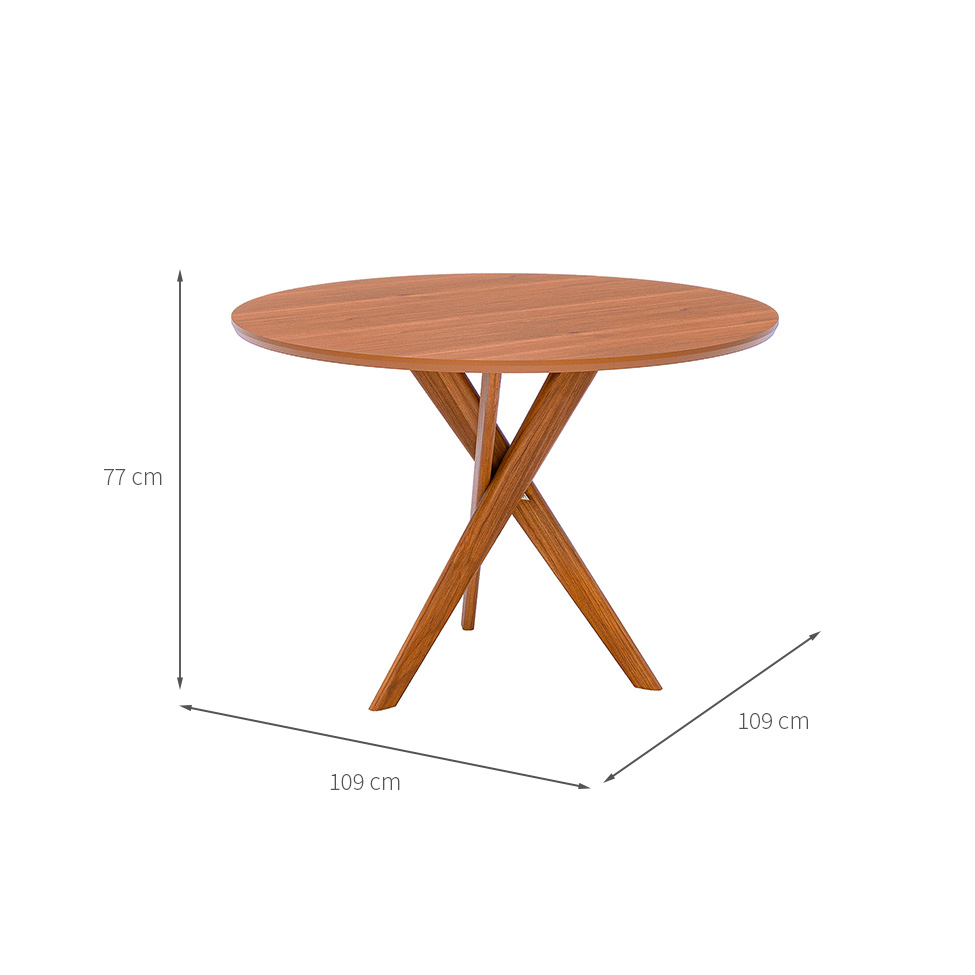 Mesa de Jantar Redonda com Tampo MDF Cacau Cinamomo e Madeira 109 cm