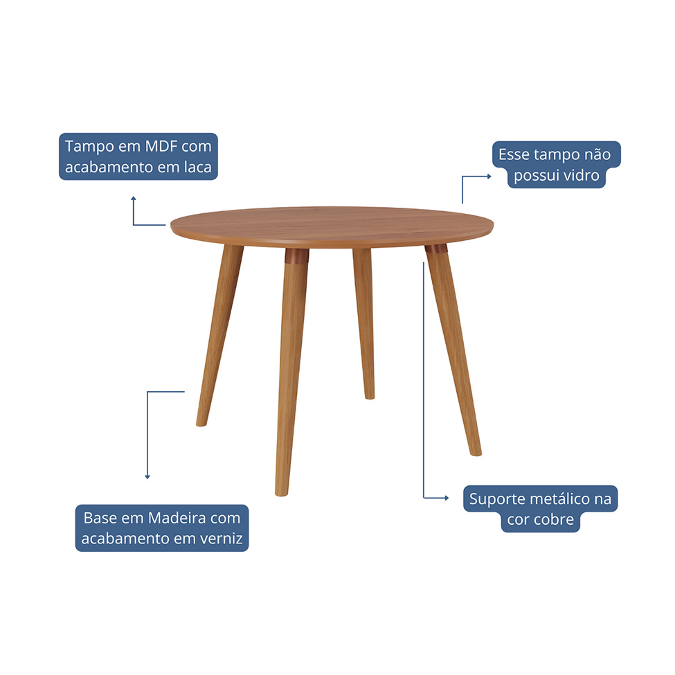 Mesa de Jantar Redonda com Tampo MDF Dani Cinamomo 109 cm