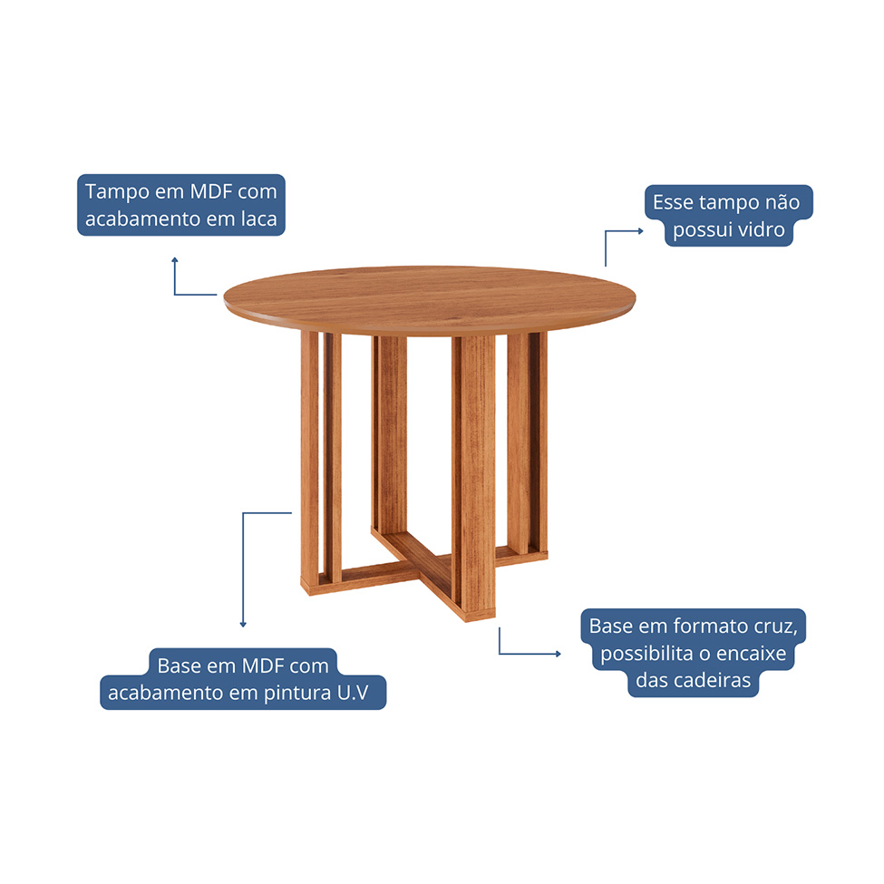 Mesa de Jantar Redonda com Tampo MDF Flora Cinamomo 110 cm