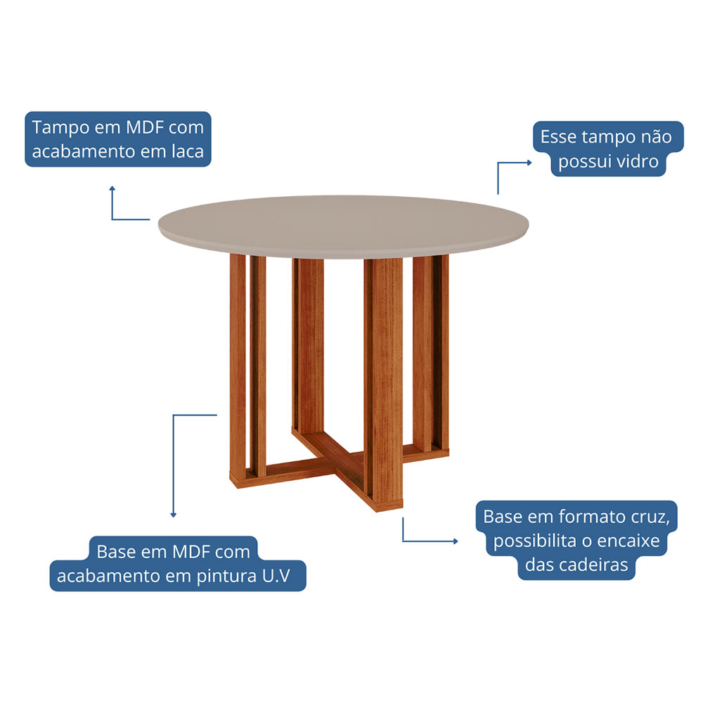 Mesa de Jantar Redonda com Tampo MDF Flora Cinamomo e Off White 109 cm