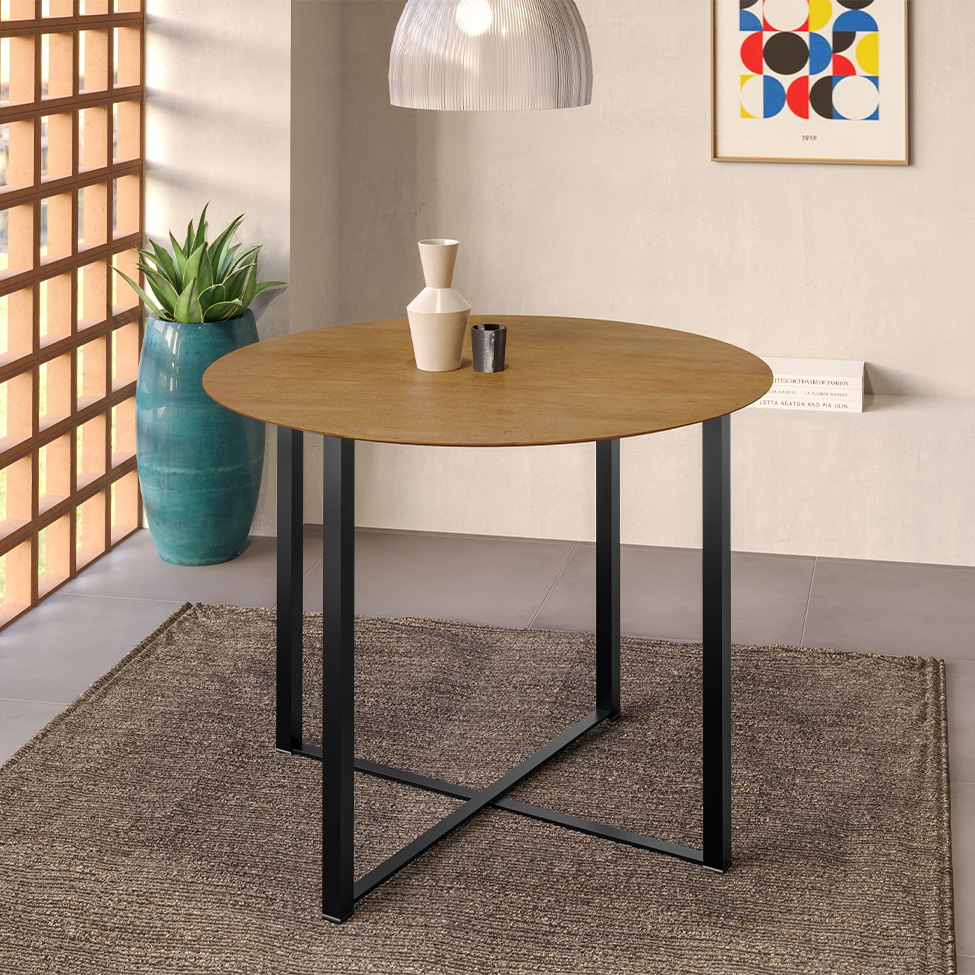 Mesa de Jantar Redonda com Tampo MDP Renata Ypê e Preta 100 cm