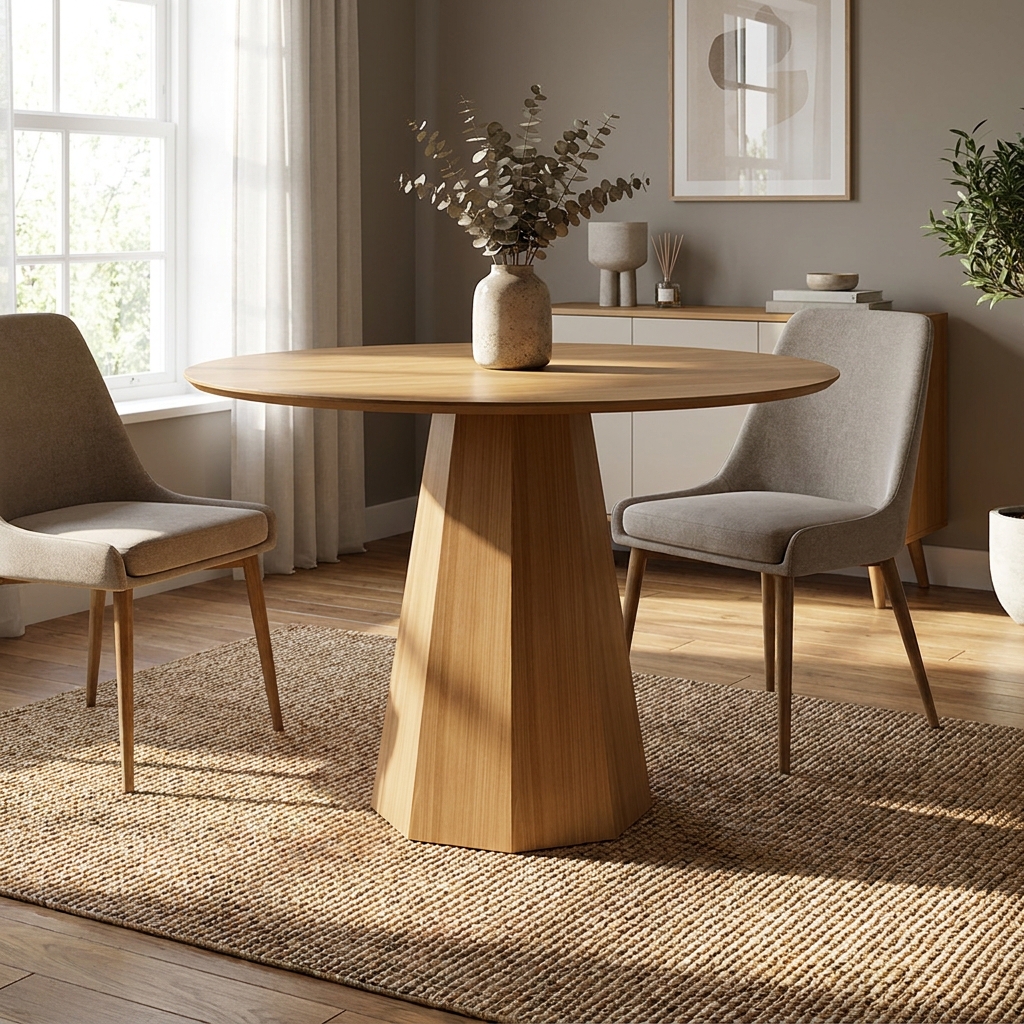 Mesa de Jantar Redonda com Tampo de MDF Isis Ypê 117 cm