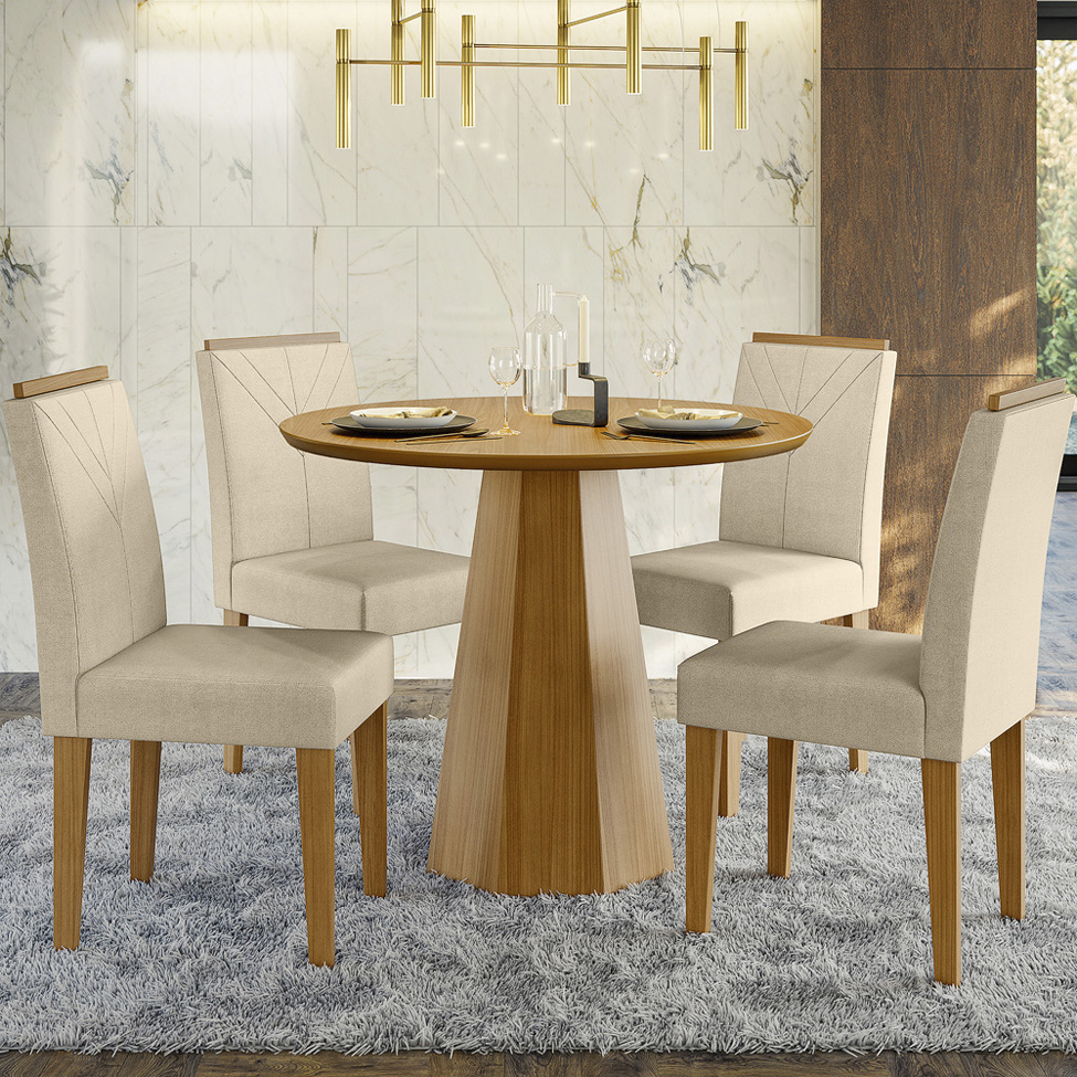 Mesa de Jantar Redonda com Tampo de MDF Isis Ypê 117 cm