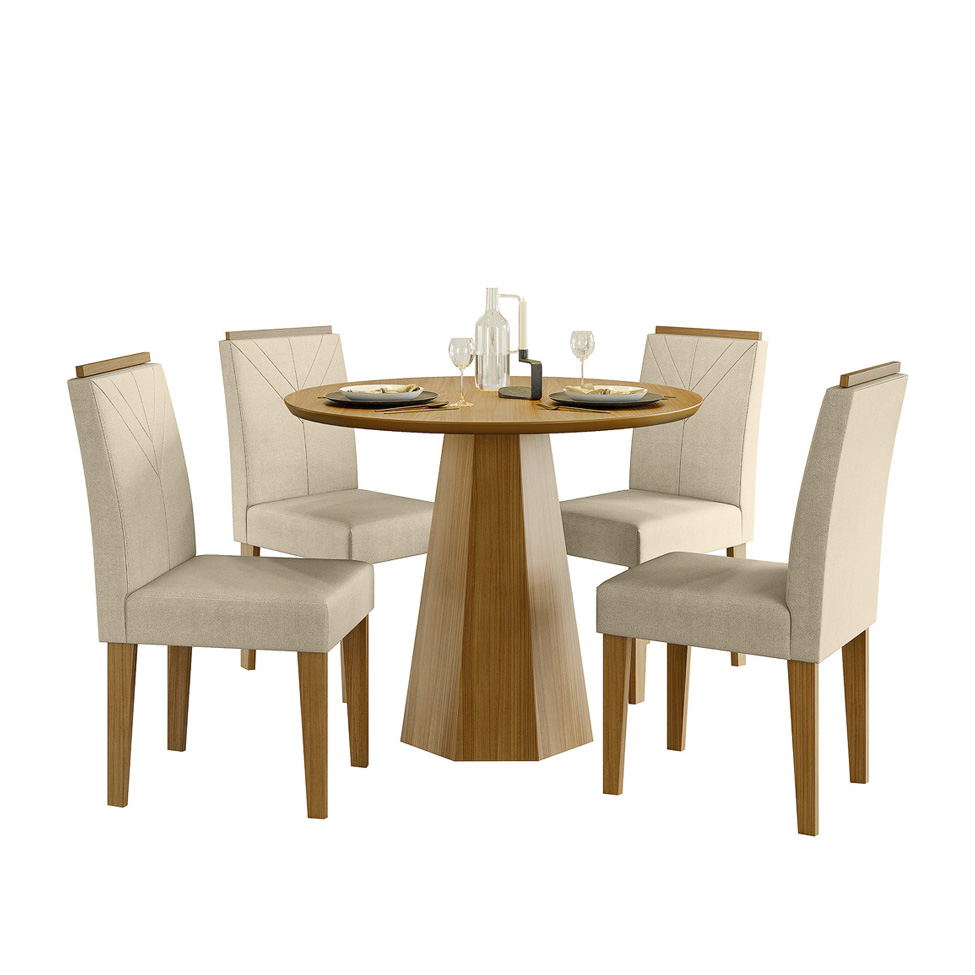 Mesa de Jantar Redonda com Tampo de MDF Isis Ypê 117 cm