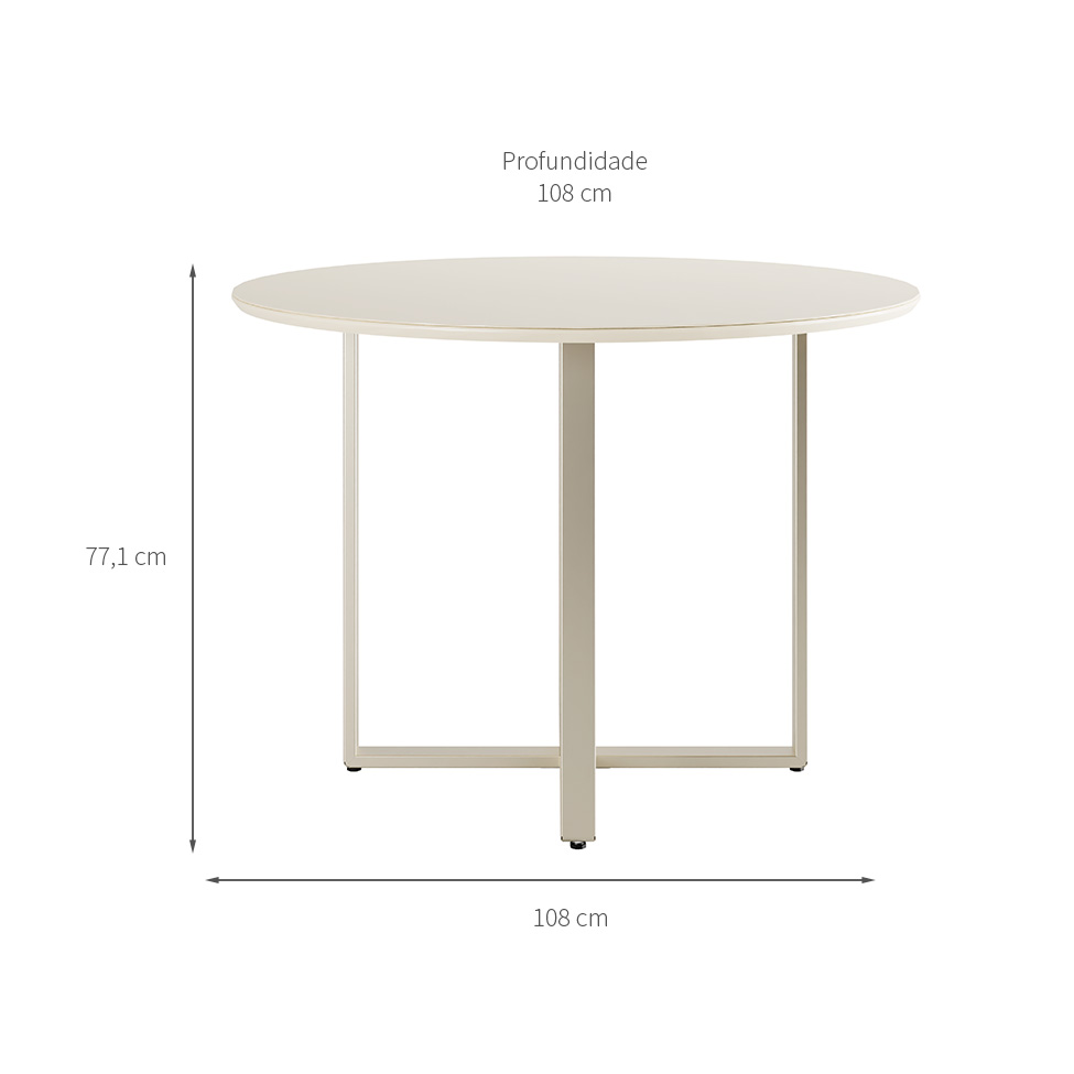 Mesa de Jantar Redonda com Tampo de Vidro Arcadia Off White e Champagne 108 cm