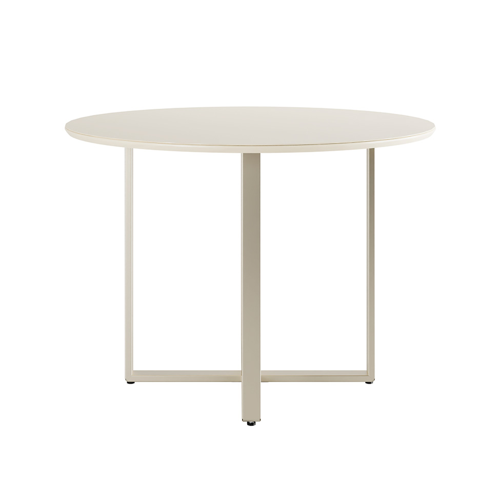 Mesa de Jantar Redonda com Tampo de Vidro Arcadia Off White e Champagne 108 cm