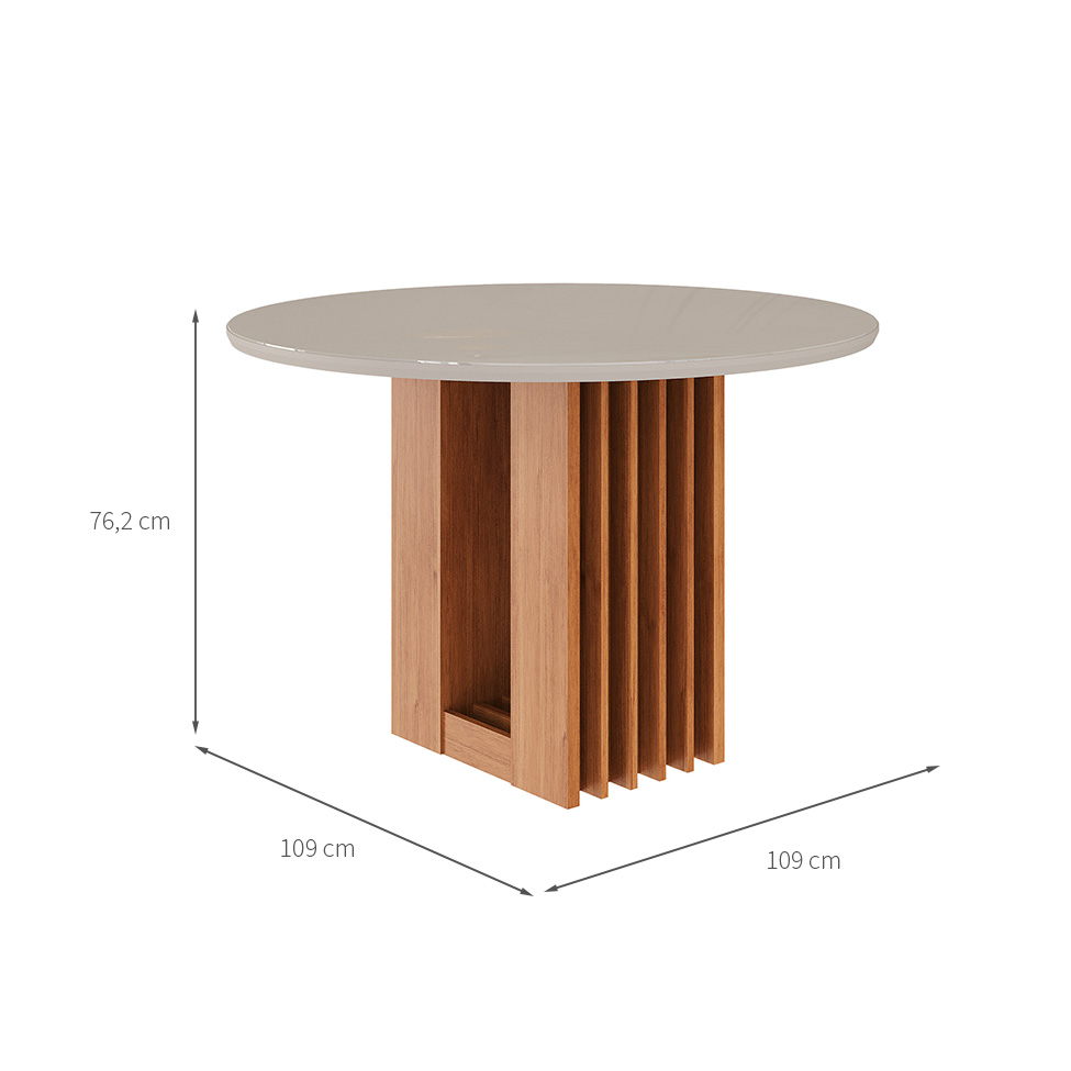Mesa de Jantar Redonda com Tampo de Vidro Ariela Off White e Cinamomo 109 cm