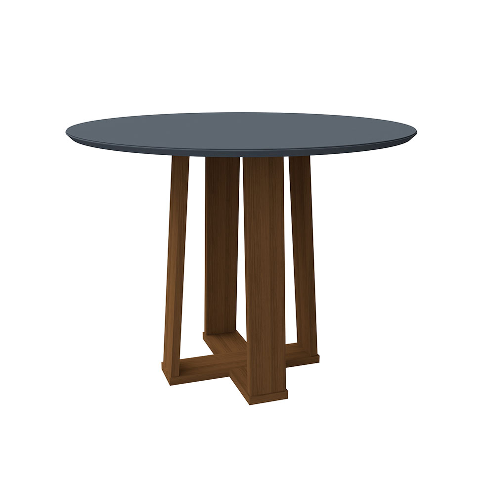 Mesa de Jantar Redonda com Tampo de Vidro Isabela Cinza e Imbuia 100 cm
