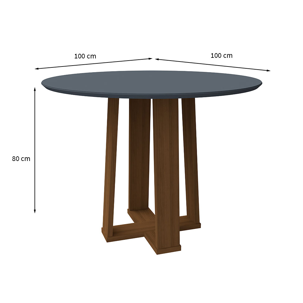 Mesa de Jantar Redonda com Tampo de Vidro Isabela Cinza e Imbuia 100 cm