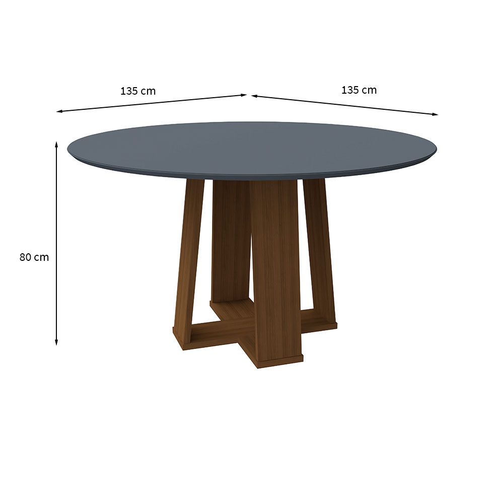 Mesa de Jantar Redonda com Tampo de Vidro Isabela Cinza e Imbuia 135 cm