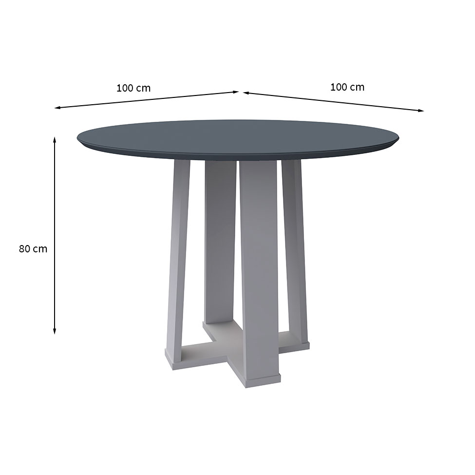 Mesa de Jantar Redonda com Tampo de Vidro Isabela Cinza e Off White 100 cm