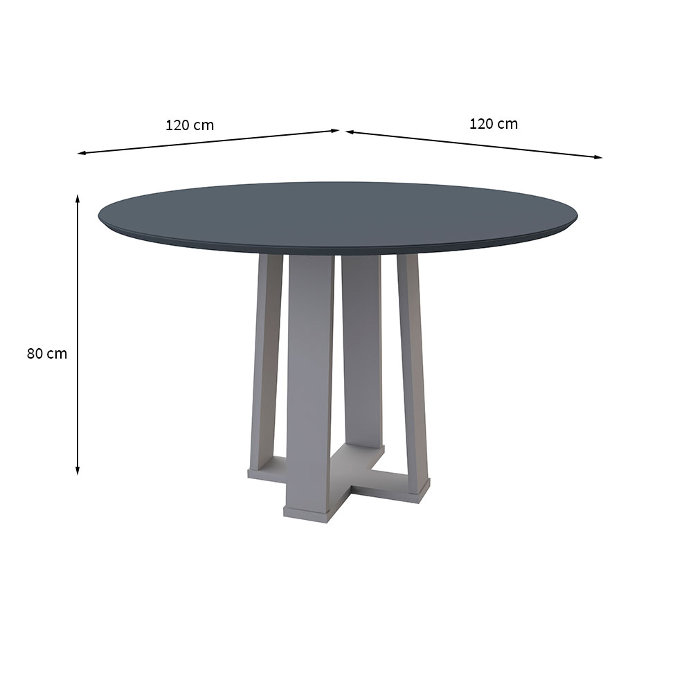 Mesa de Jantar Redonda com Tampo de Vidro Isabela Cinza e Off White 117 cm