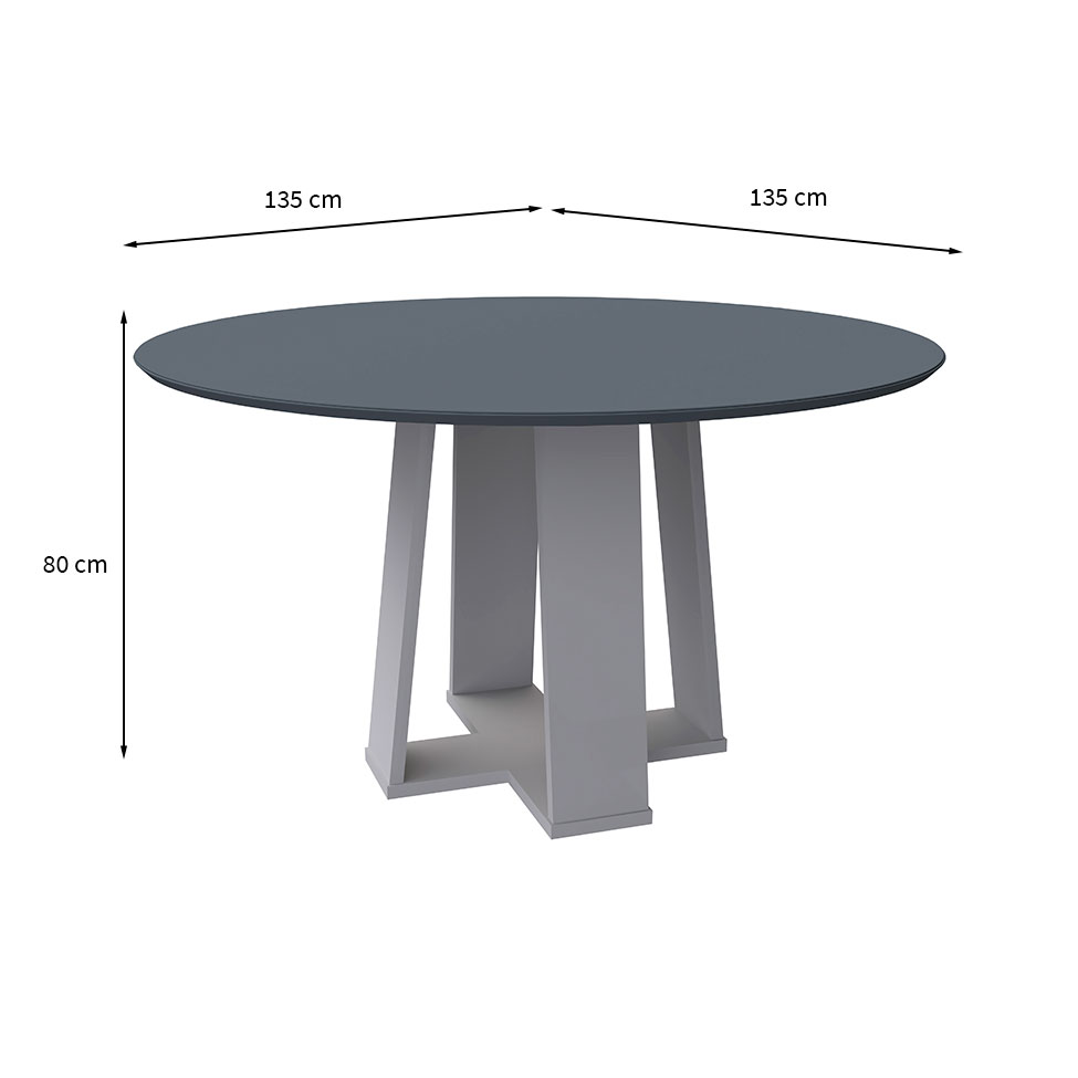Mesa de Jantar Redonda com Tampo de Vidro Isabela Cinza e Off White 135 cm