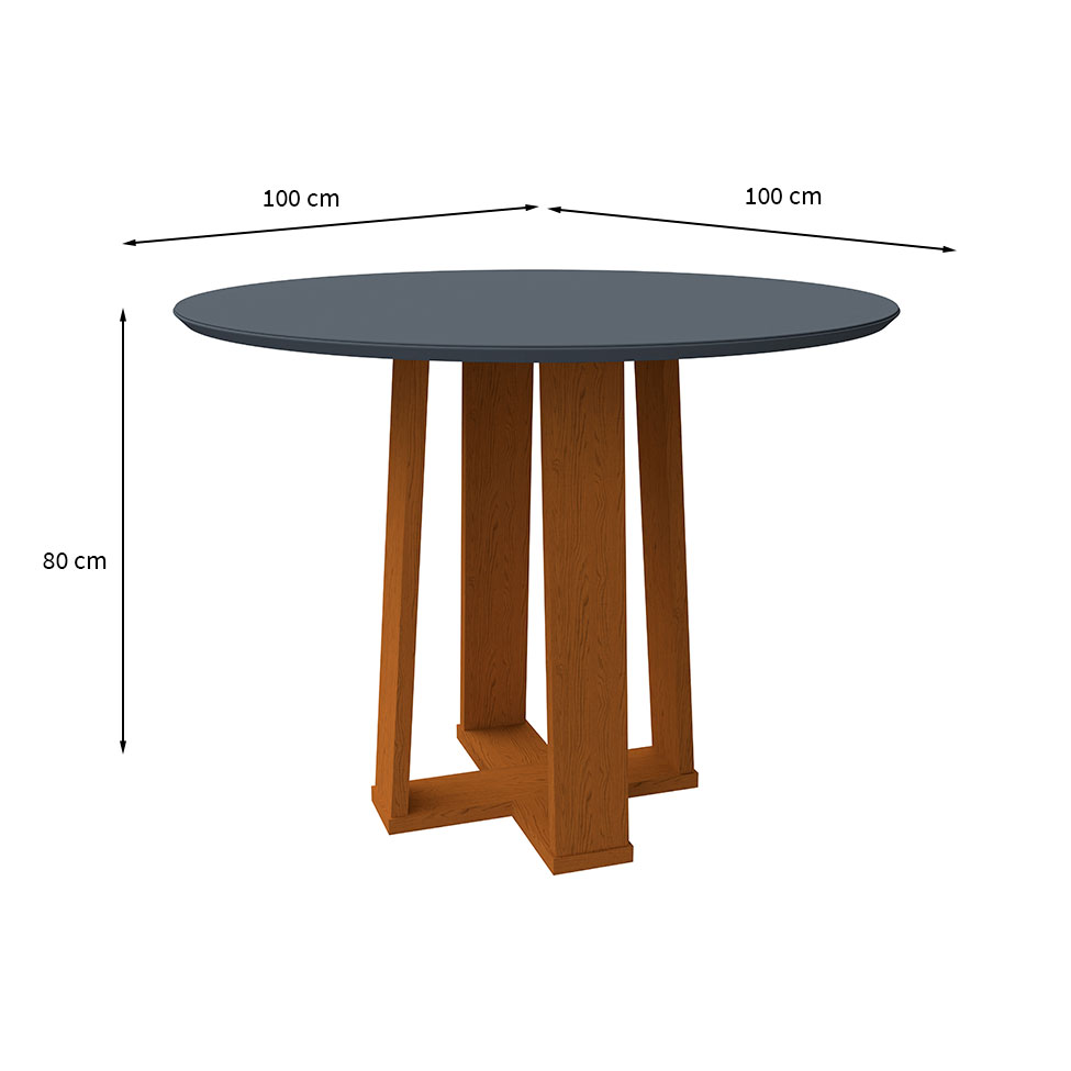 Mesa de Jantar Redonda com Tampo de Vidro Isabela Cinza e Ype 100 cm
