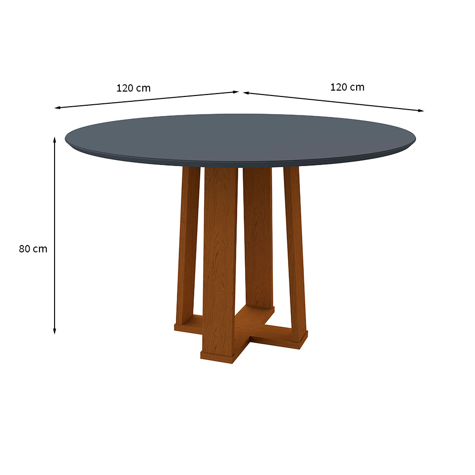 Mesa de Jantar Redonda com Tampo de Vidro Isabela Cinza e Ype 117 cm