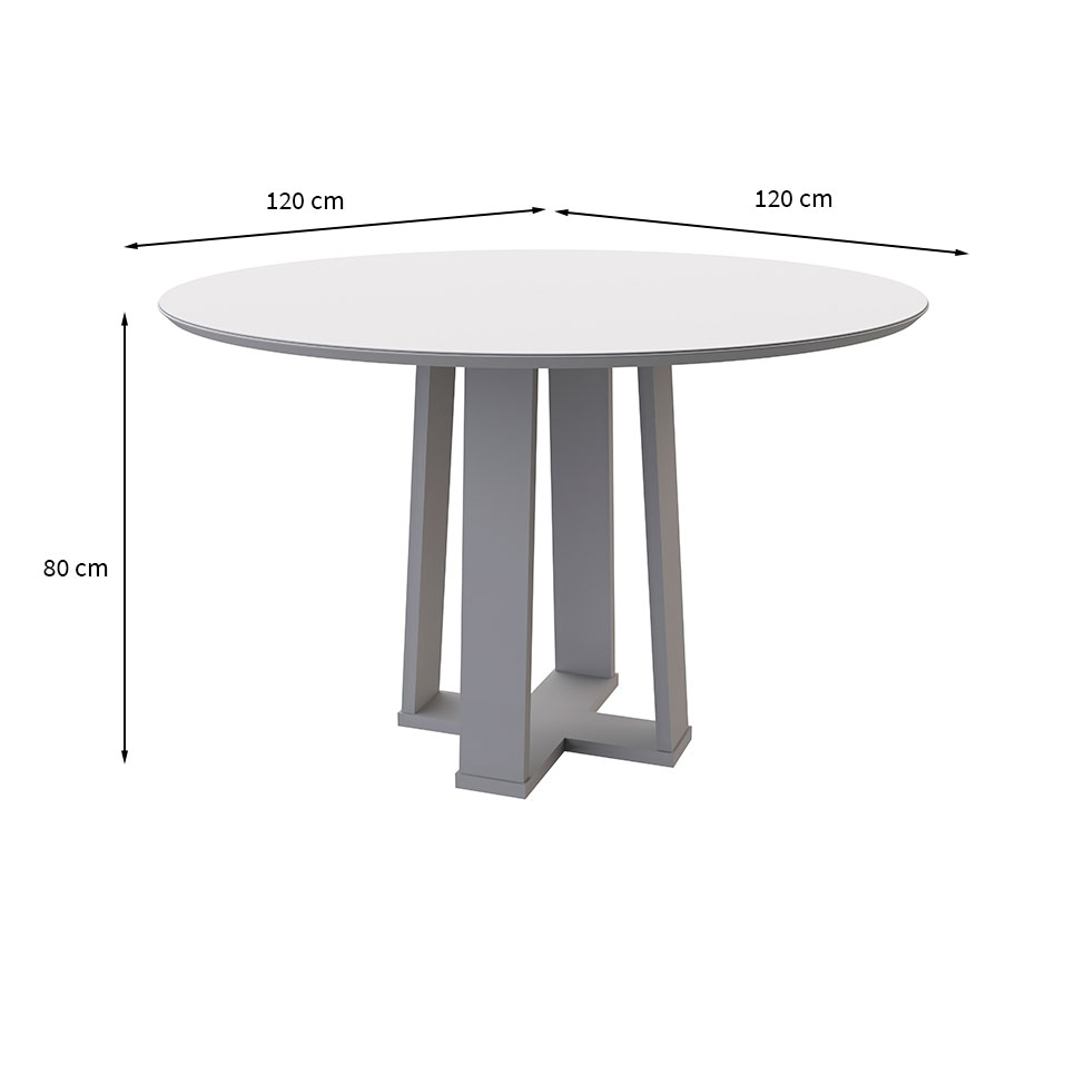 Mesa de Jantar Redonda com Tampo de Vidro Isabela Off White 117 cm