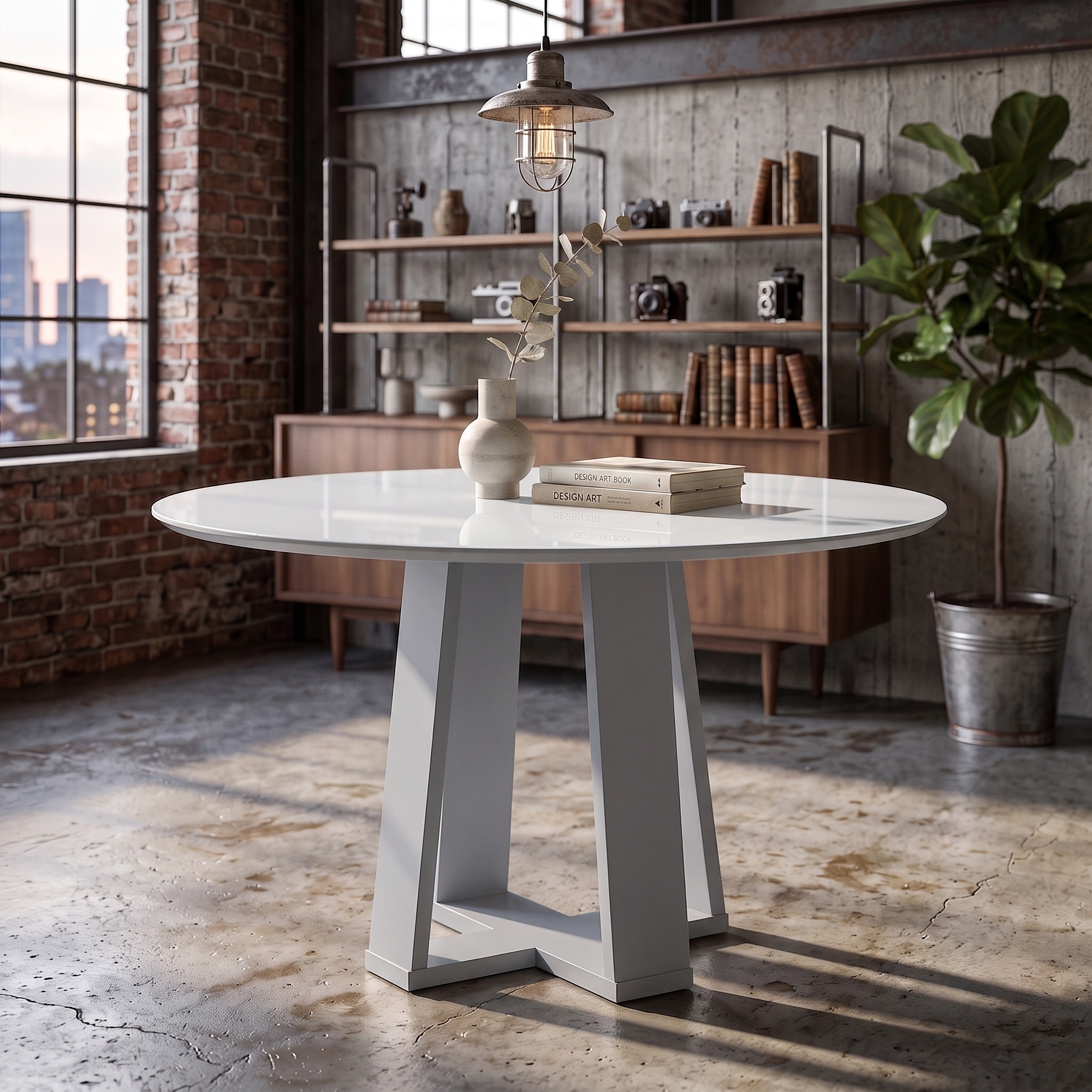 Mesa de Jantar Redonda com Tampo de Vidro Isabela Off White 117 cm