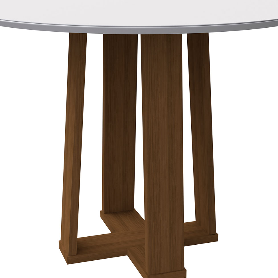 Mesa de Jantar Redonda com Tampo de Vidro Isabela Off White e Imbuia 100 cm