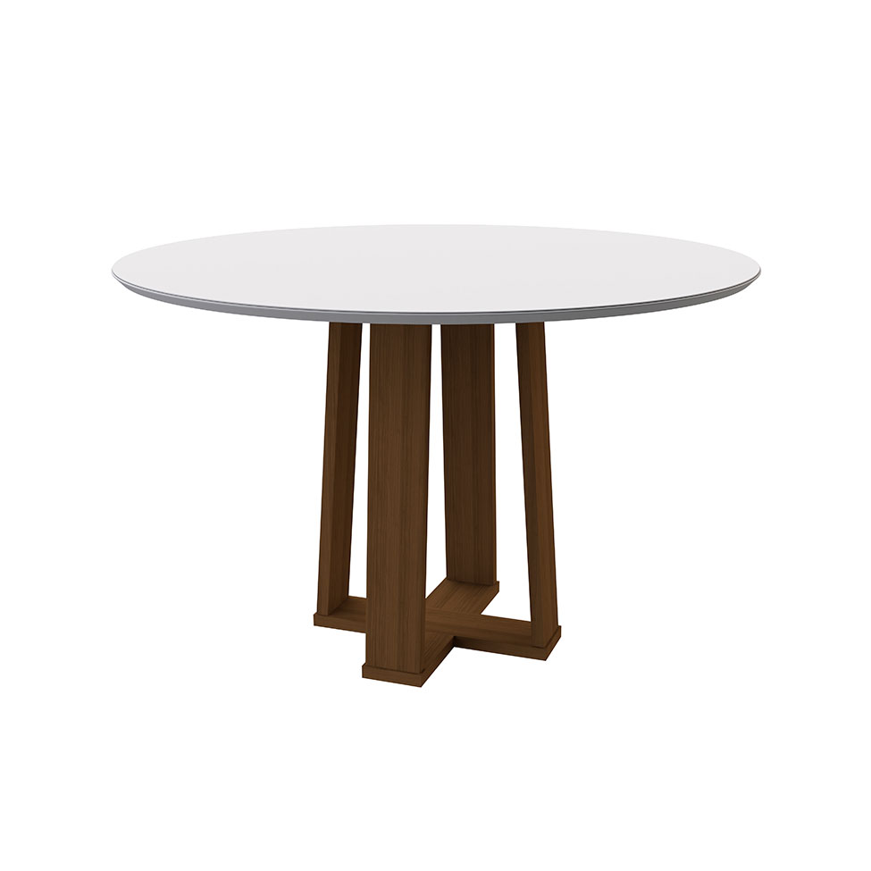 Mesa de Jantar Redonda com Tampo de Vidro Isabela Off White e Imbuia 117 cm
